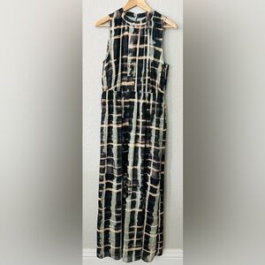 H&M Black Green and Cream Plaid Maxi Dress size medium